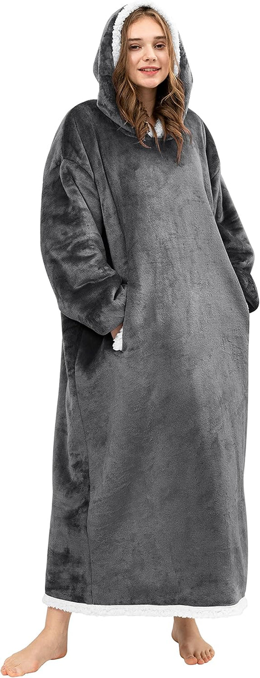 Blanket Hoodie Wearable Blanket, Super Soft Warm Oversized Blanket Sweatshirt Flannel Sherpa Blanket
