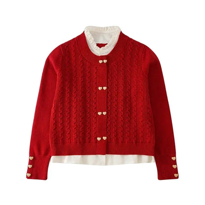 Knitted Cardigan New Year Family Matching Red Knit Clothes Christmas Mother and Daughter Father and Son Children Sweater Jumper