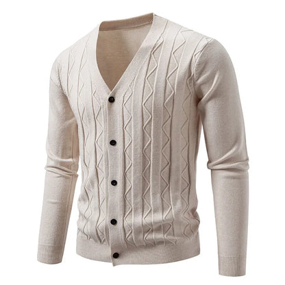 2025 New Knit Cardigan Men Korean Style Fashion Smart Casual V-Neck Knitted Sweatercoat Mens Solid Color Slim Sweater Outerwear
