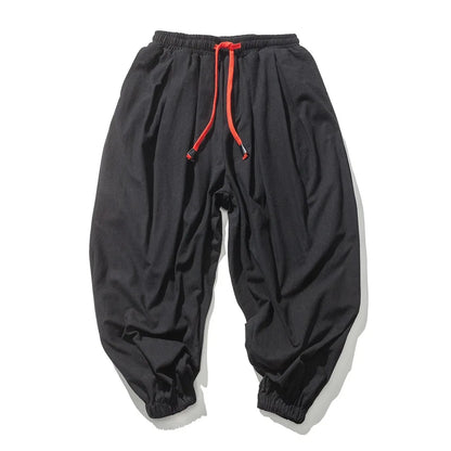 Men's Cotton Linen Wide Leg Pants Casual Loose Fit Solid Color Breathable Lightweight Elastic Waist Male Baggy Long Pants