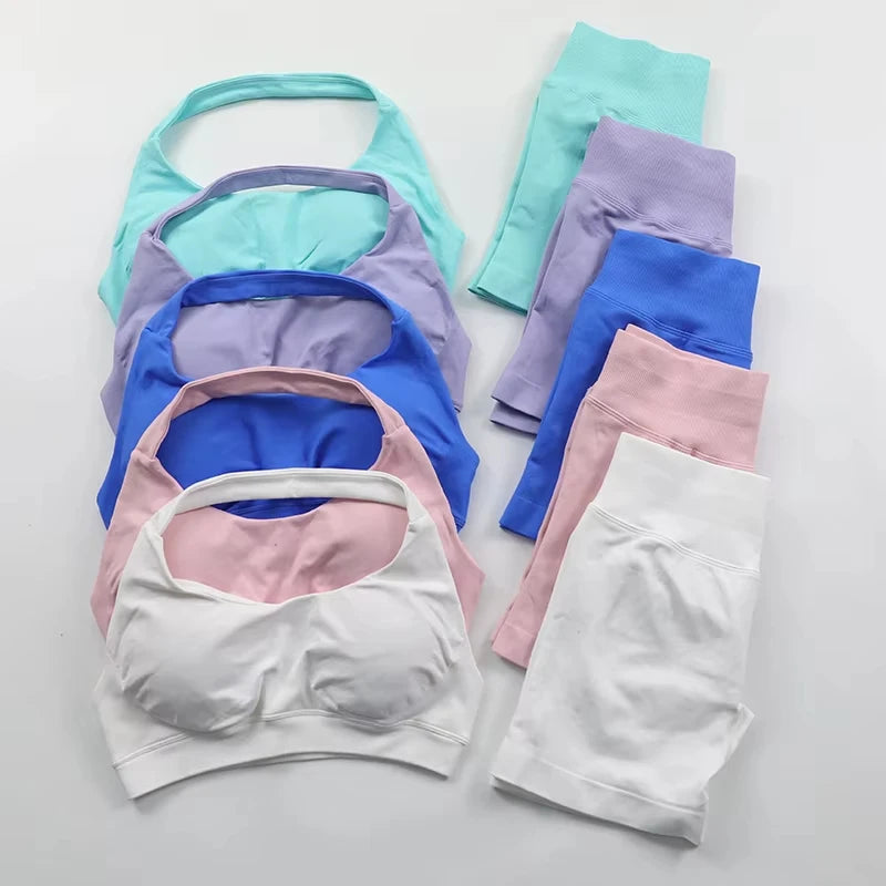 Yoga Sports Bra Leggings Gym Set Women's Seamless High ElasticBra Vest Buttock lift Shorts Set Daily Exercise Gym Sports Set