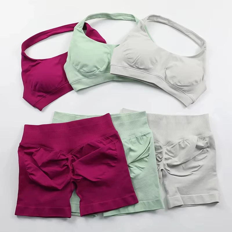 Yoga Sports Bra Leggings Gym Set Women's Seamless High ElasticBra Vest Buttock lift Shorts Set Daily Exercise Gym Sports Set